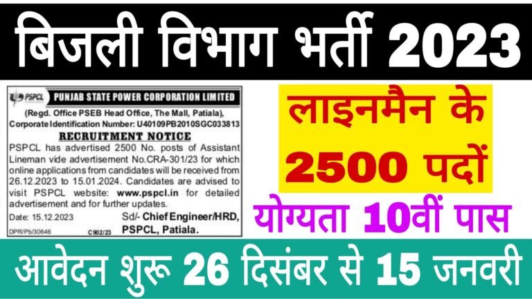 Bijali Vibhag Lineman Recruitment