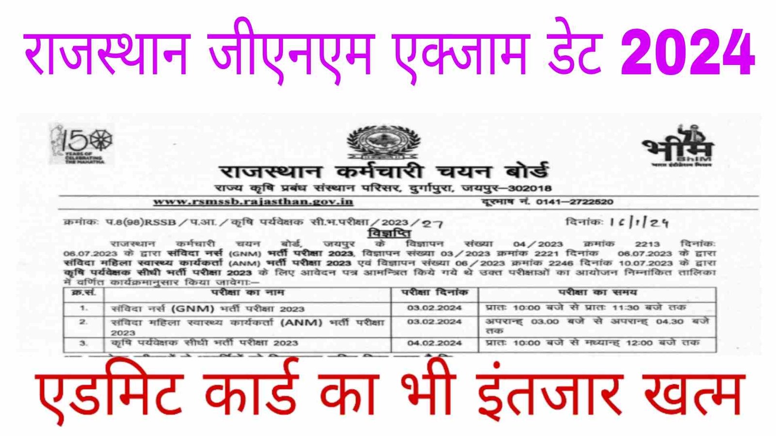 Rajasthan GNM Exam Date 2024