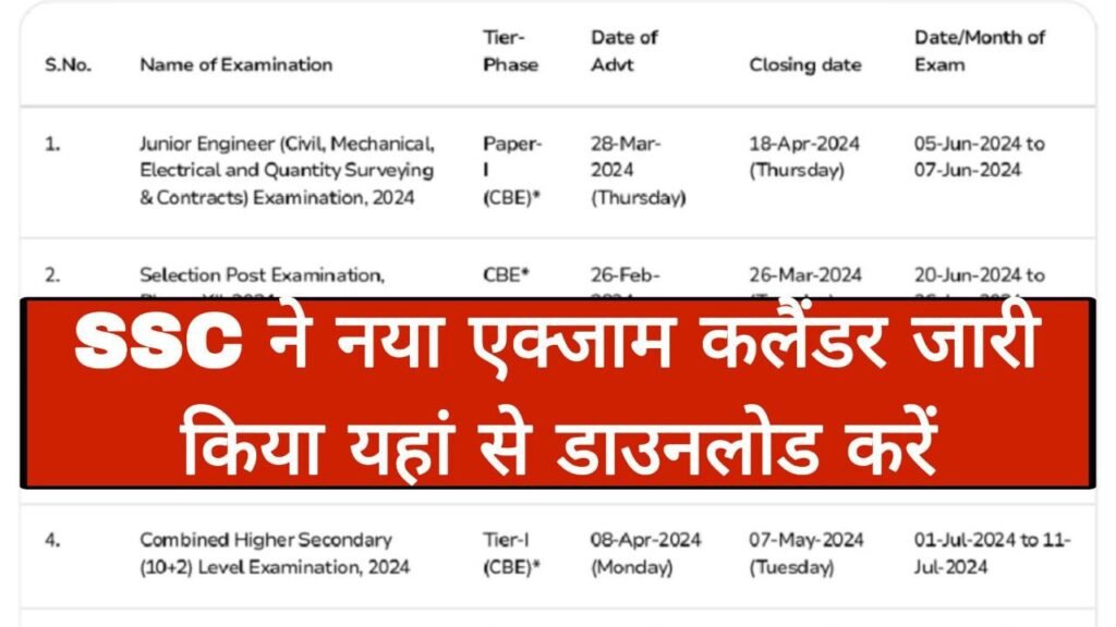 SSC Exam Calendar